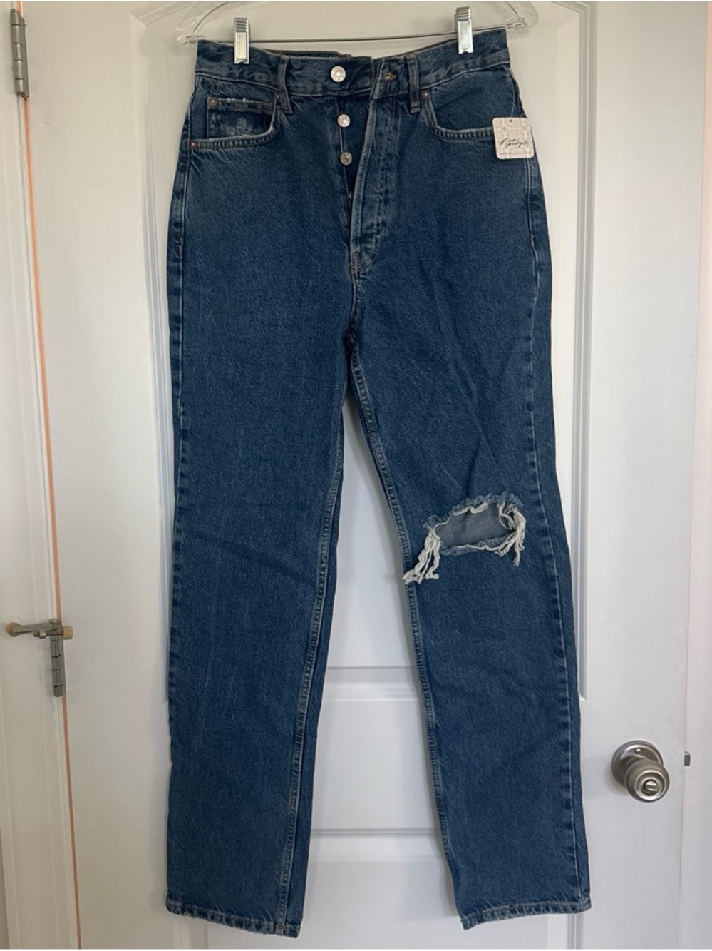 Free People “We The Free” Straight Leg Distressed Jeans in Sapphire